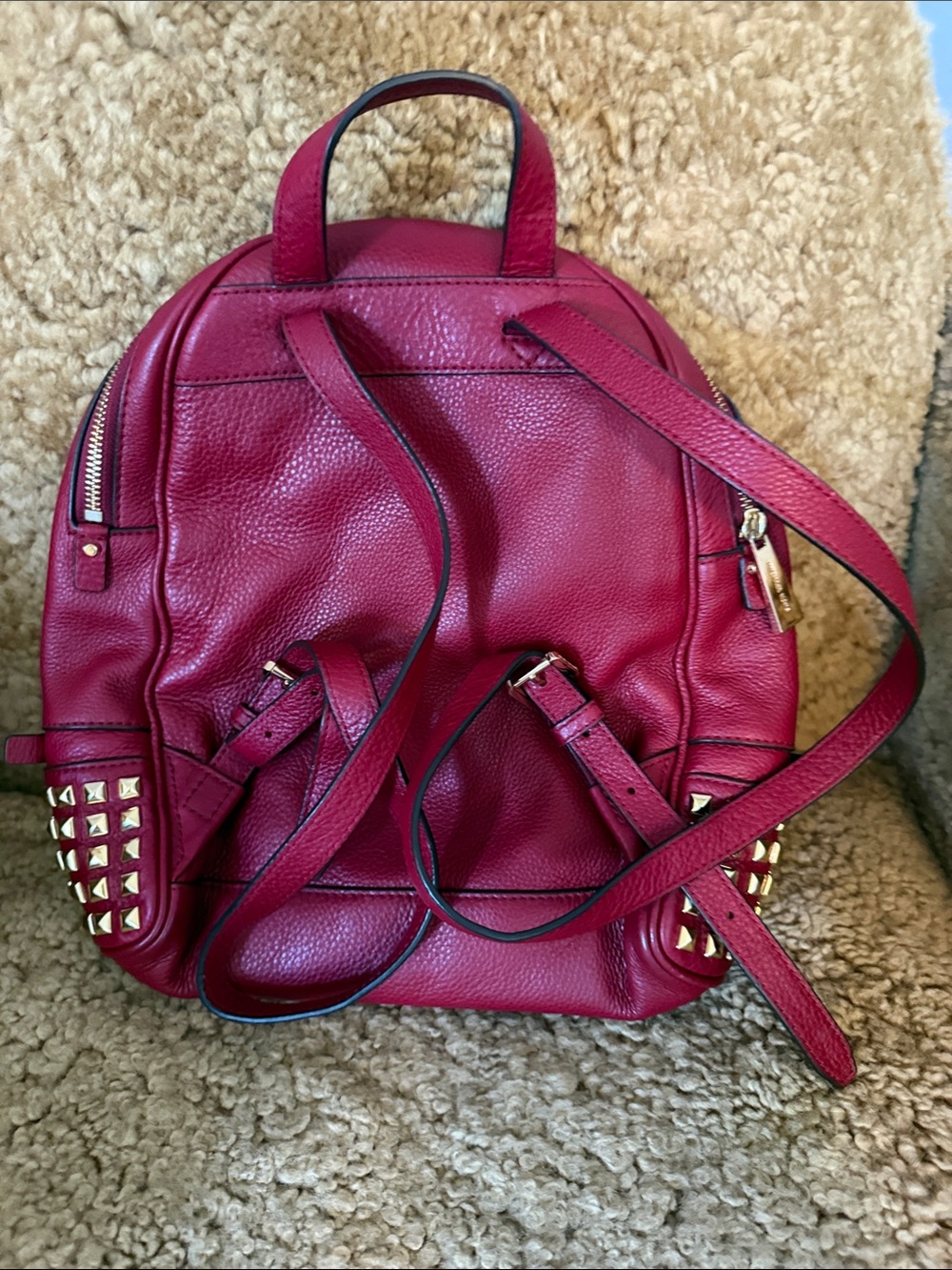 Michael Kors Burgundy Leather Studded Backpack - Picture 2 of 4